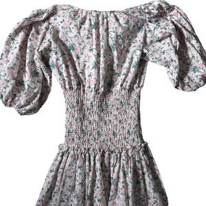 Mable Anthropologie womens dress floral sz Medium Cotton Puff sleeve amocked